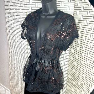 Vintage TU sequined ribbon cinched top